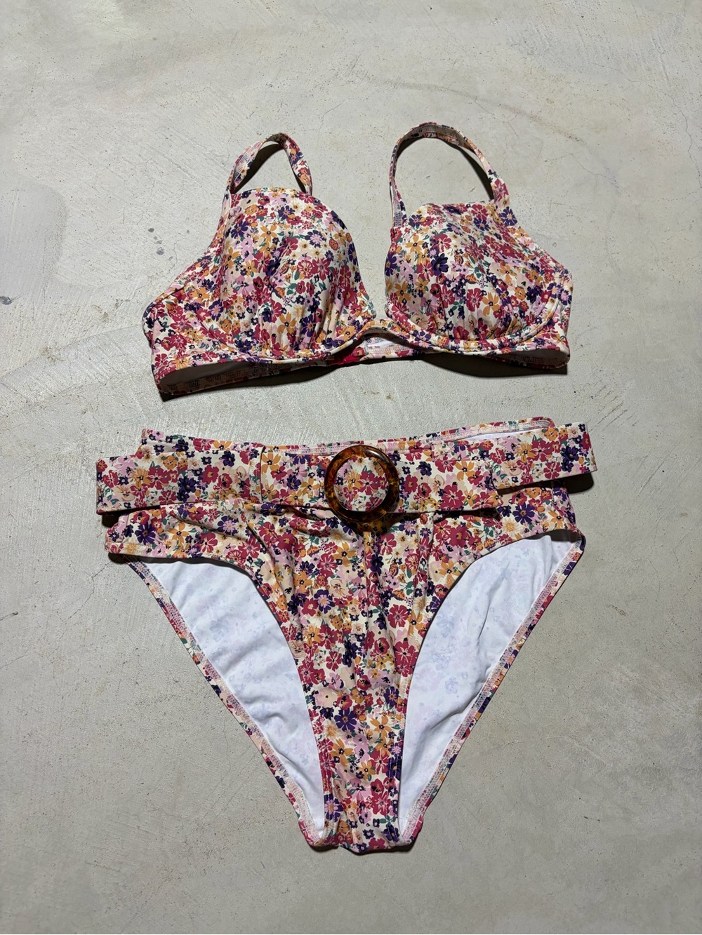 Jette Floral High-Waist Belted Bikini Set 34C 4
